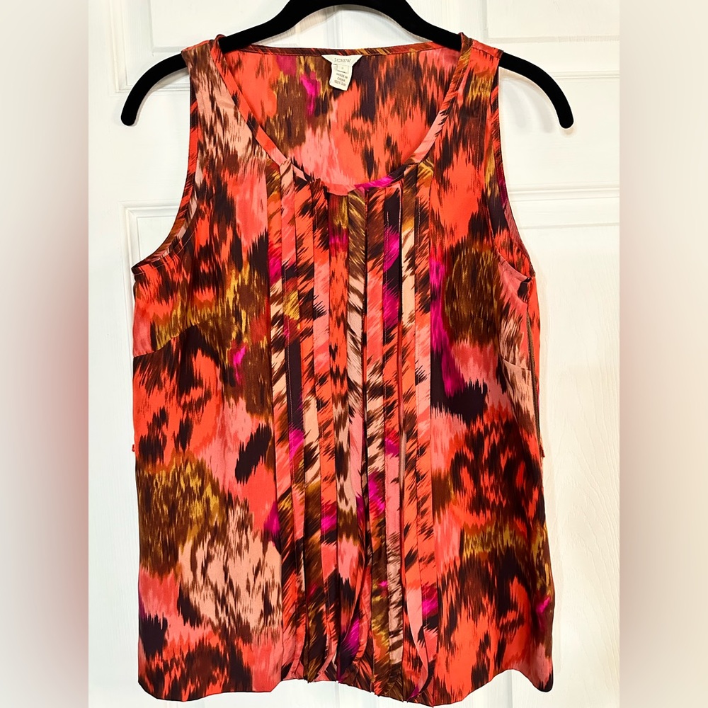 JCrew silk sleeveless blouse with front pleats. Size 2